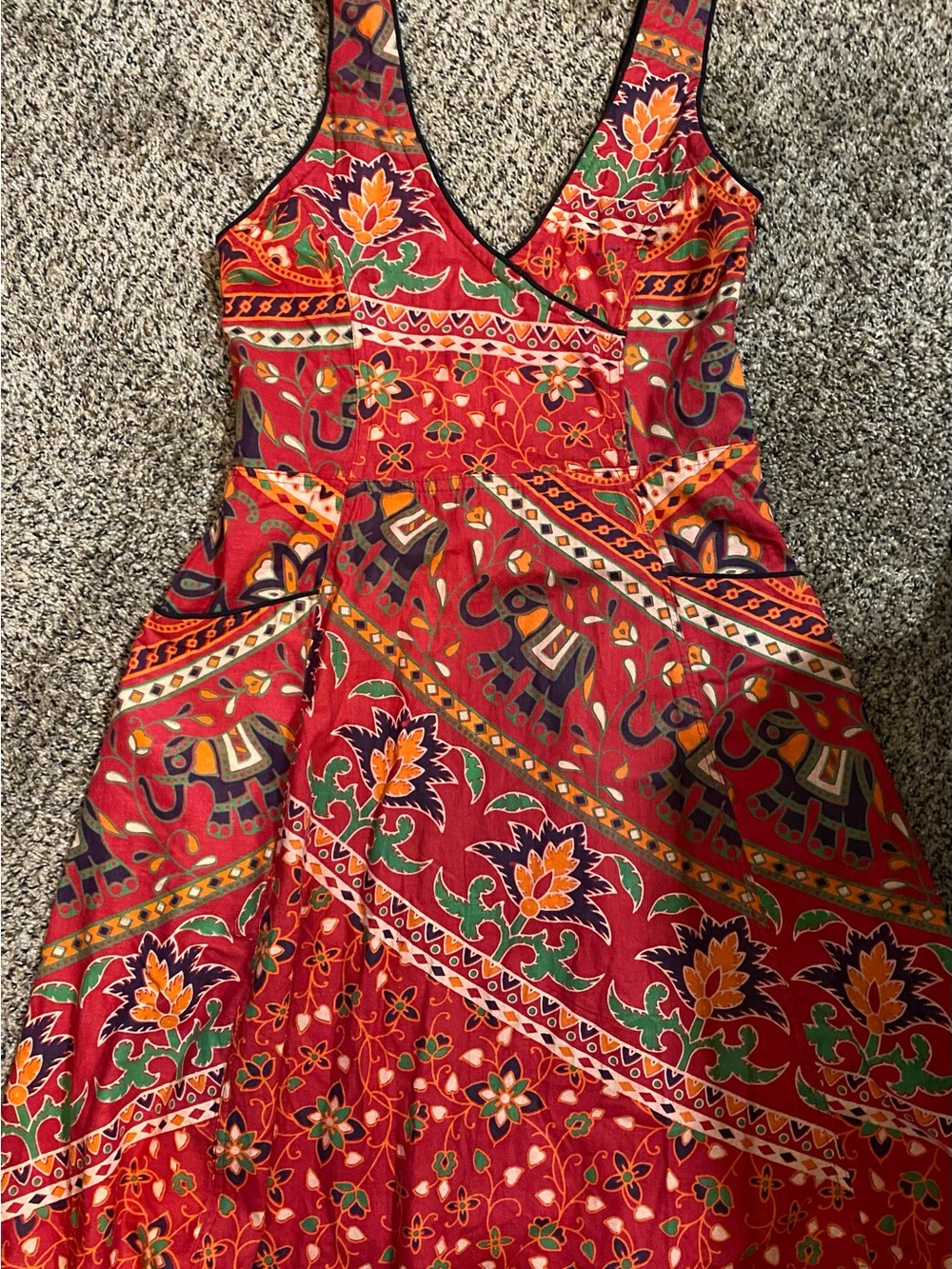 Jayli Red Floral & Elephant Print Midi Dress